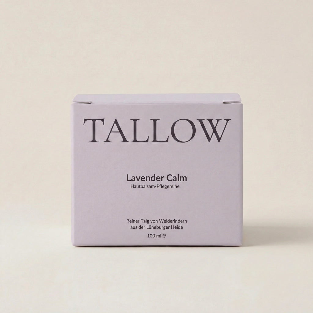 Lavender Calm Hautbalsam 100 ml von HEIDE-TALLOW – Frontansicht der Verpackung