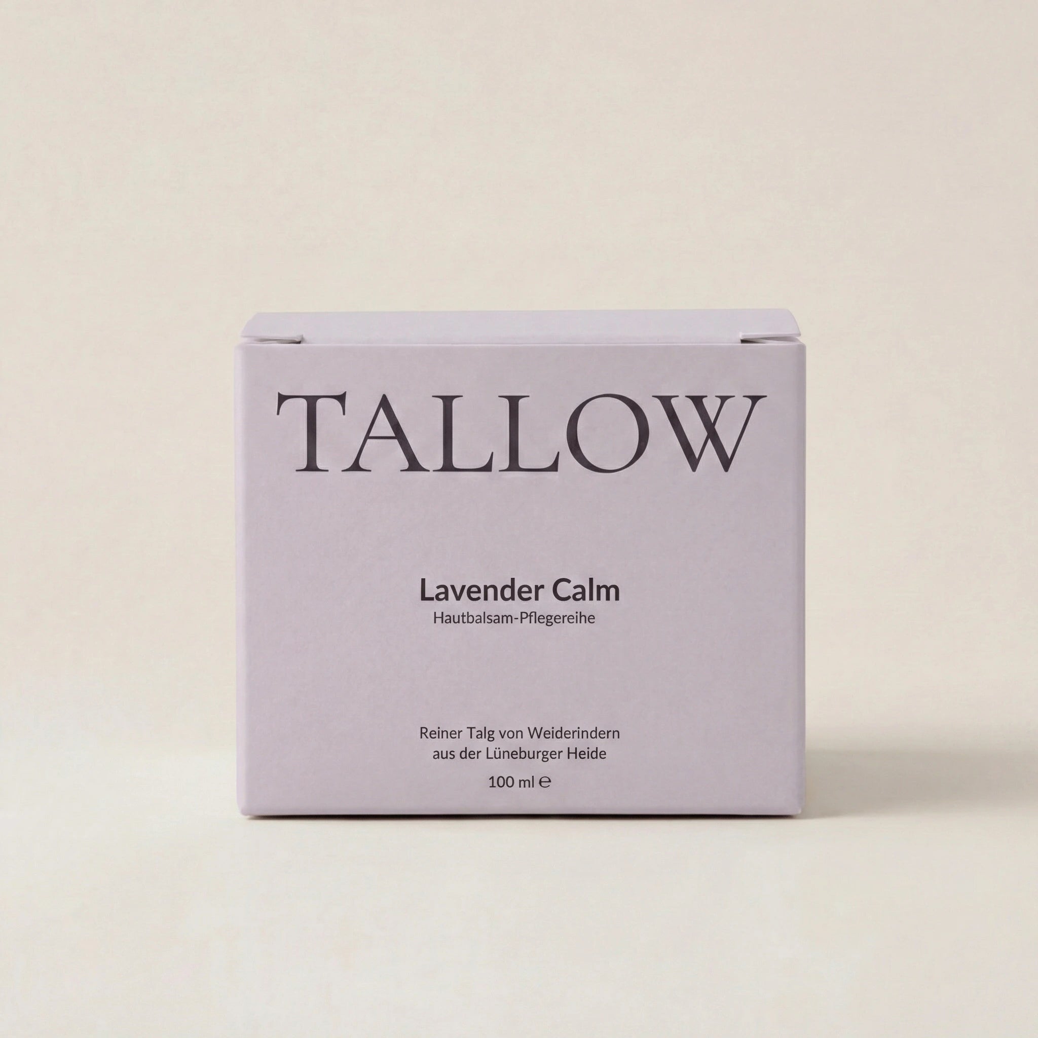 Lavender Calm Hautbalsam 100 ml von HEIDE-TALLOW – Frontansicht der Verpackung