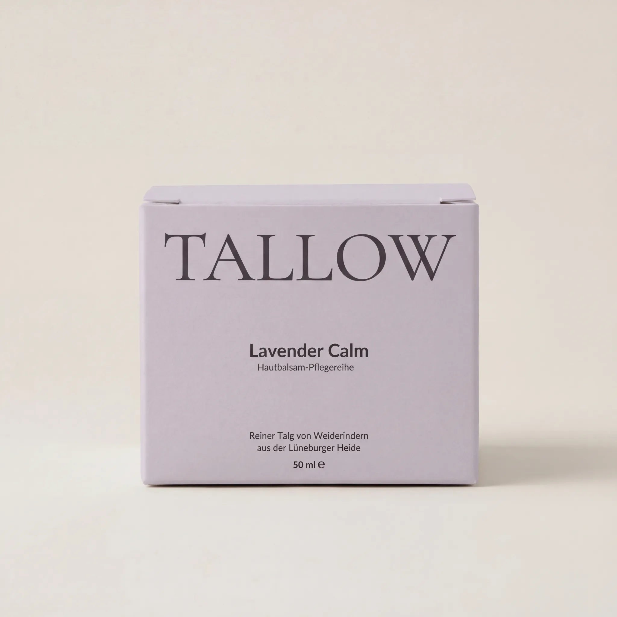 Lavender Calm Hautbalsam 50 ml von HEIDE-TALLOW – Frontansicht der Verpackung