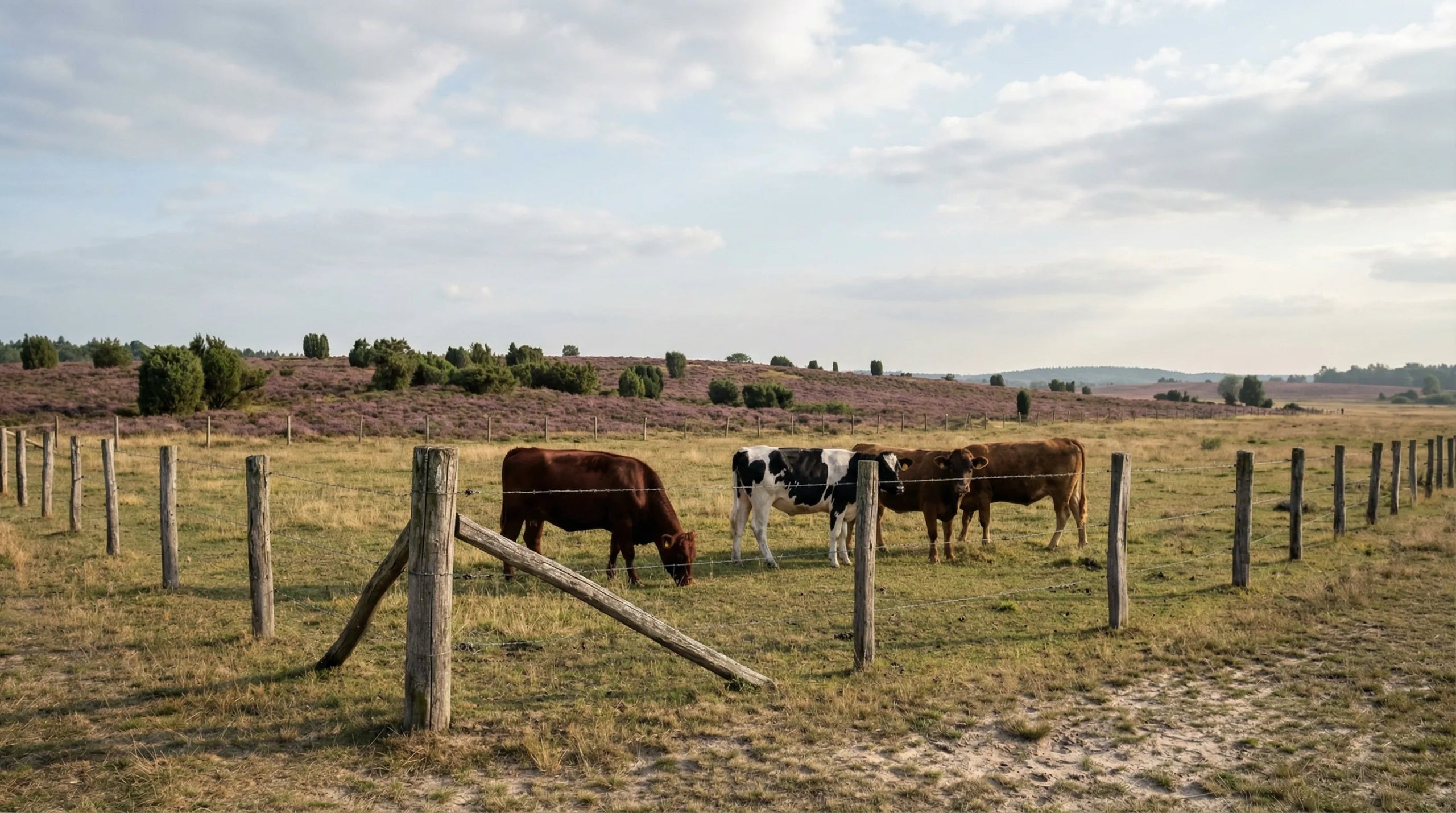 Rinder auf Weide in der Lüneburger Heide – natürliche Haltung als Herkunft der Rohstoffe für HEIDE-TALLOW