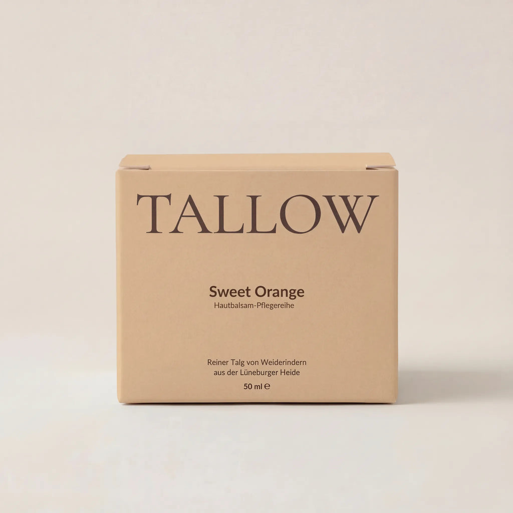 Sweet Orange Hautbalsam 50 ml von HEIDE-TALLOW – Frontansicht der Verpackung